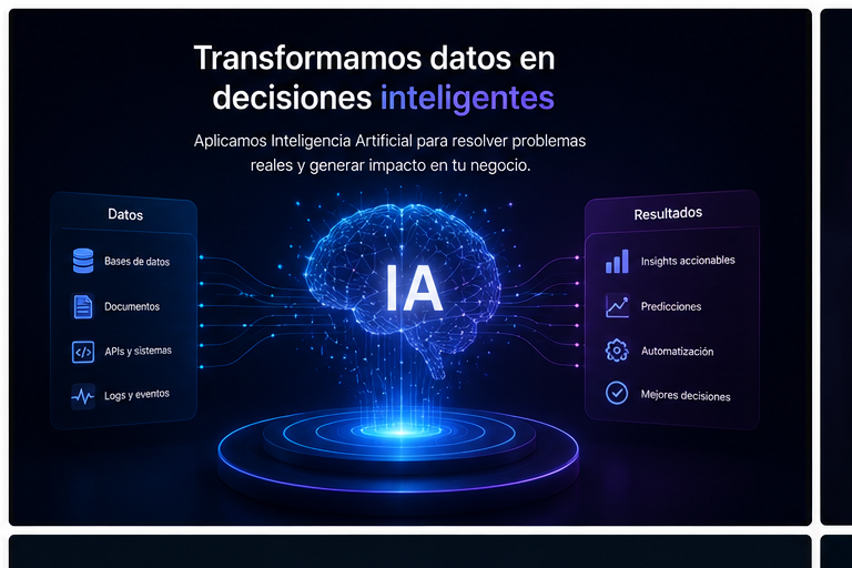 Inteligencia artificial que transforma bases de datos, documentos, APIs, logs y eventos en insights, predicciones, automatización y mejores decisiones